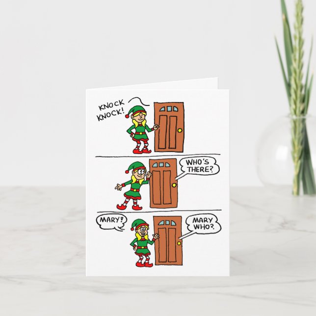 Knock Knock Elf Christmas Mary Merry Christmas Holiday Card (Front)