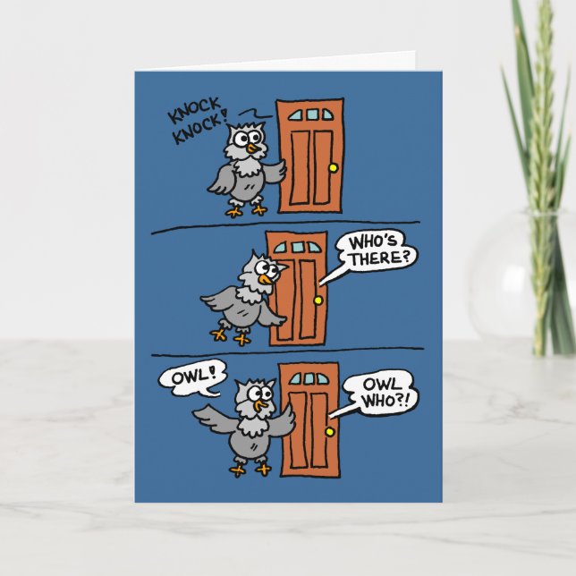 Knock Knock Halloween Cartoon Owl Kids Greeting Card (Front)