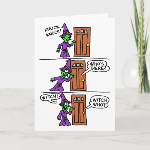 Knock Knock Halloween Cartoon Witch Kids Greeting Card