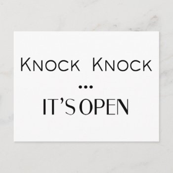 Knock Knock It's Open Postcard by PatiDesigns at Zazzle