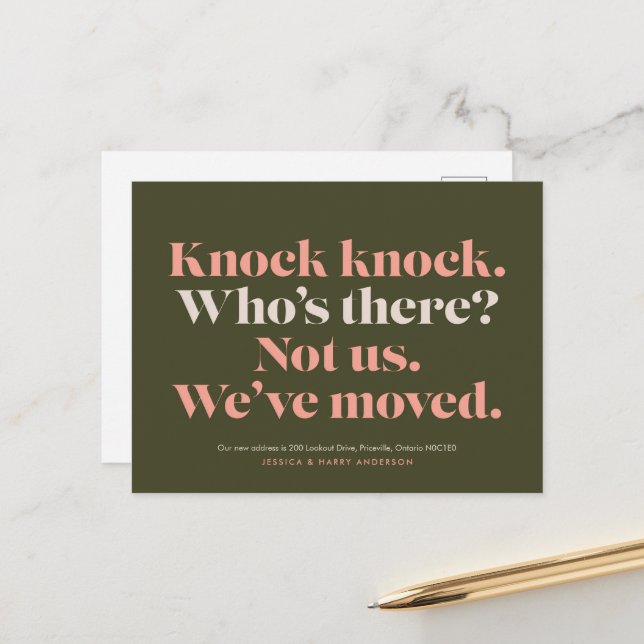 Knock Knock Moving Announcement Postcard (Front/Back In Situ)