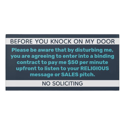 Knock On My Door Binding Contract No Soliciting Door Sign