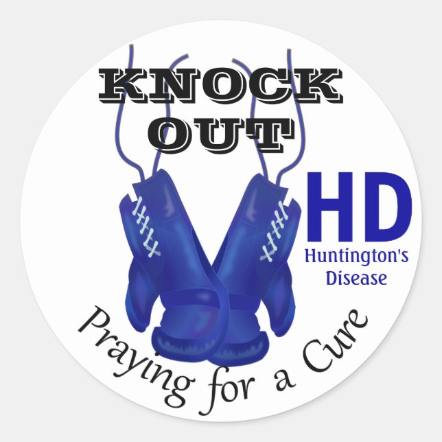 Knock Out Huntington's Disease HD Awareness Classic Round Sticker (Front)
