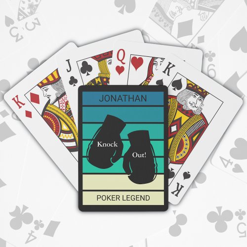 Knock Out Poker Legend Boxing Gloves Monogram Name Playing Cards