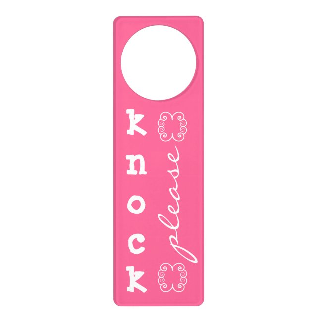 KNOCK please pink door hanger (Front)