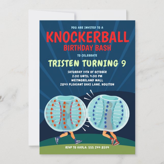 Knockerball Birthday Invitation - Bubble Soccer (Front)