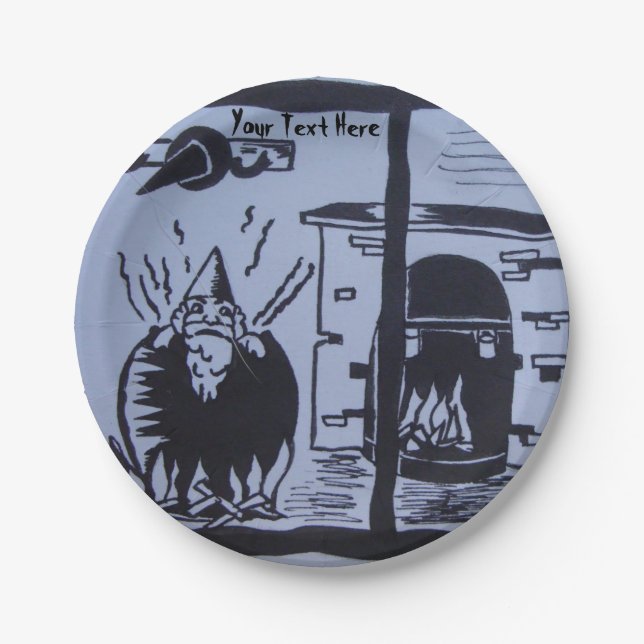 knome in witches brew cooking pot hallween paper plates (Front)