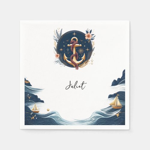 Knot Boat Ship Navy Blue Nautical Bridal Shower Napkins