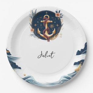 Knot Boat Ship Navy Blue Nautical Bridal Shower Paper Plates