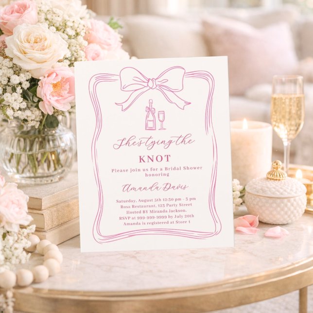 Knot bow pink hand drawn Bridal Shower invitation (Creator Uploaded)