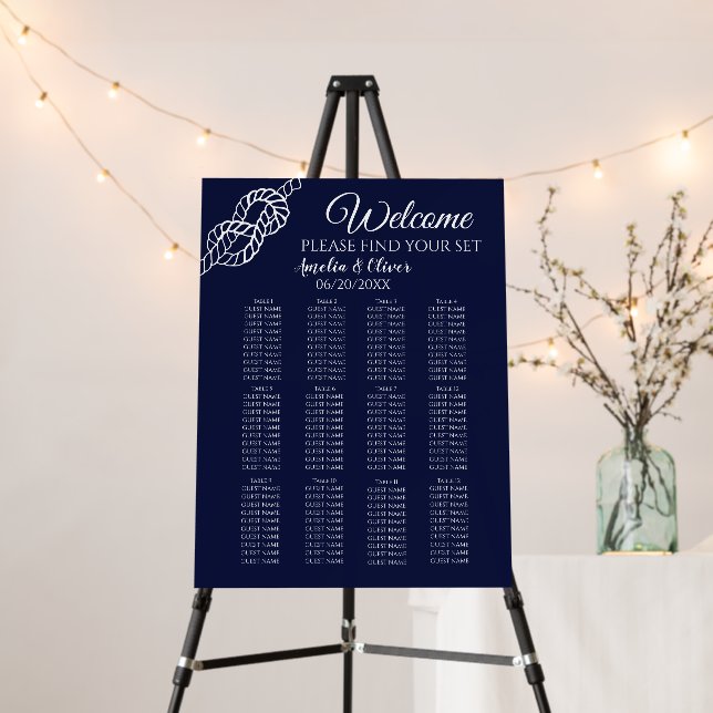 Knot Nautical Rope Navy Wedding Seating Chart Foam Board (In Situ (Stand))