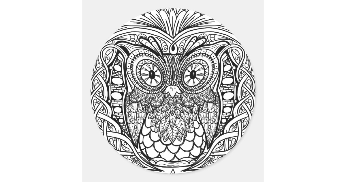 Knotted Mandala Owl Black and White Classic Round Sticker | Zazzle.com