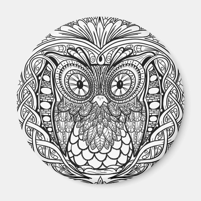 Knotted Mandala Owl Black and White Magnet (Front)