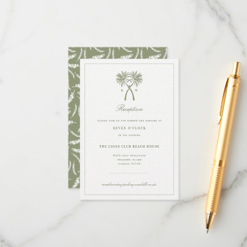 Knotted Palm Trees Destination Wedding Reception Enclosure Card