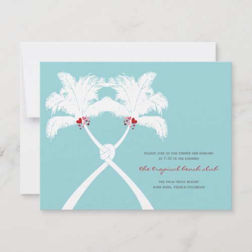 Knotted Palm Trees Hearts Beach Wedding Reception Invitation