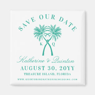 Knotted Palm Trees Hearts Wedding Save The Date Magnet