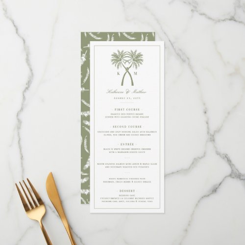 Knotted Palm Trees Modern Classic Tropical Wedding Menu