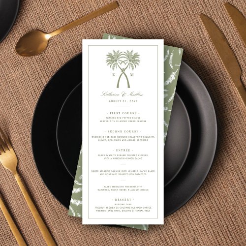 Knotted Palm Trees Modern Classic Tropical Wedding Menu