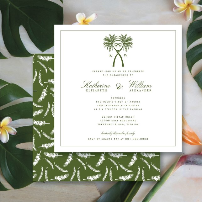 Knotted Palm Trees Monogram Beach Engagement Party Invitation (Creator Uploaded)