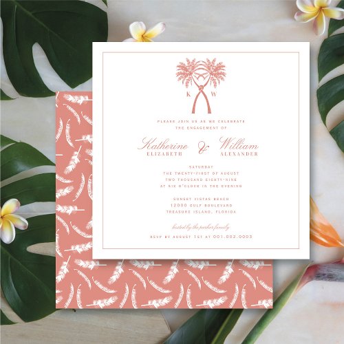 Knotted Palm Trees Monogram Beach Engagement Party Invitation