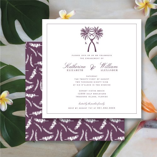 Knotted Palm Trees Monogram Beach Engagement Party Invitation