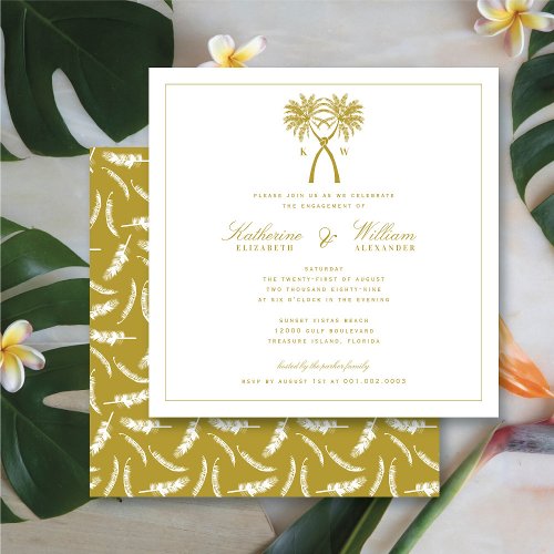 Knotted Palm Trees Monogram Beach Engagement Party Invitation