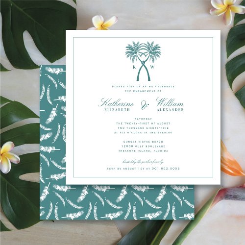 Knotted Palm Trees Monogram Beach Engagement Party Invitation