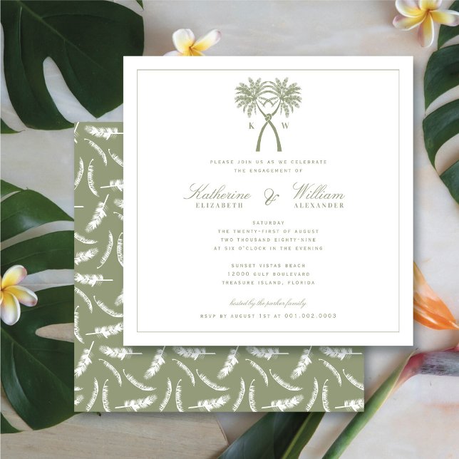 Knotted Palm Trees Monogram Beach Engagement Party Invitation (Knotted Palm Trees Monogram Beach Engagement Party Invitation @ fatfatin_blue_knot)