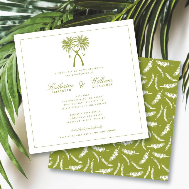 Knotted Palm Trees Monogram Beach Engagement Party Invitation (Knotted Palm Trees Monogram Tropical Beach Engagement Party Invitation @ fatfatin_blue_knot)