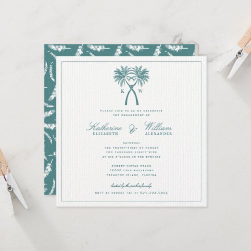 Knotted Palm Trees Monogram Beach Engagement Party Invitation