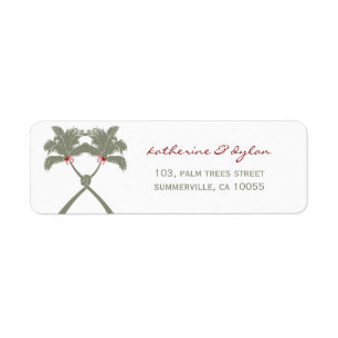 Knotted Palm Trees Red Love Beach Wedding Address Label