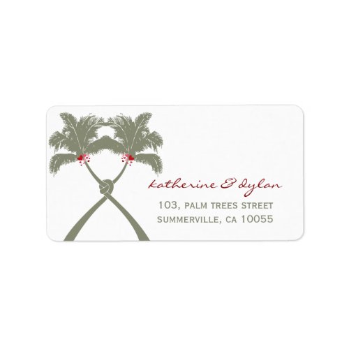 Knotted Palm Trees Red Love Beach Wedding Address Label