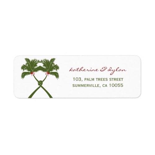 Knotted Palm Trees Red Love Beach Wedding Address Label