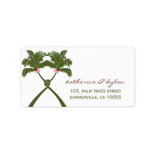 Knotted Palm Trees Red Love Beach Wedding Address Label