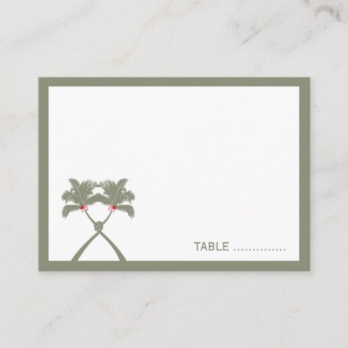 Knotted Palm Trees Red Love Tropical Beach Wedding Place Card