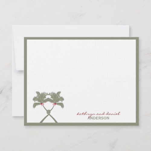 Knotted Palm Trees Red Love Tropical Beach Wedding Thank You Card