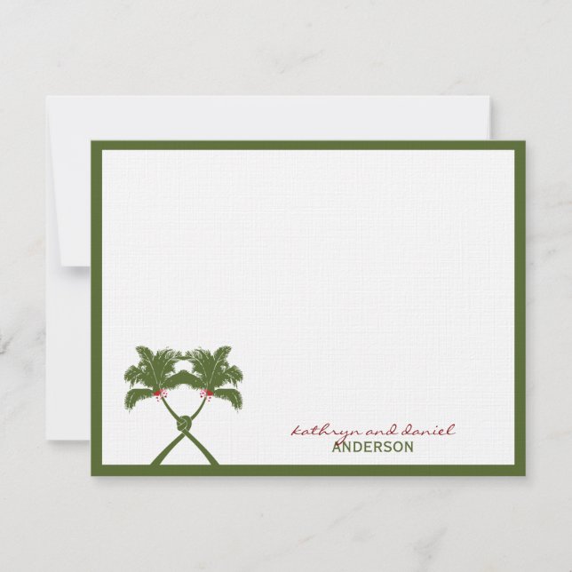 Knotted Palm Trees Red Love Tropical Beach Wedding Thank You Card (Front)