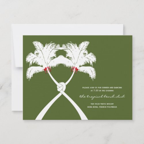 Knotted Palm Trees Red Love Wedding Reception Card
