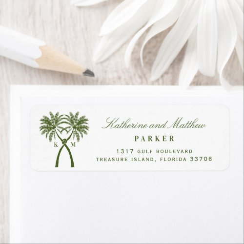 Knotted Palm Trees Tropical Beach Wedding Address Label