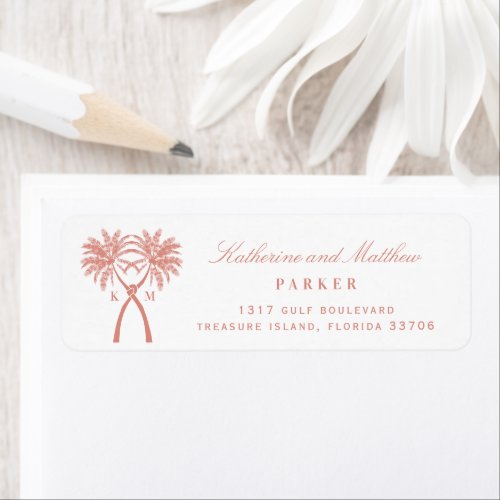 Knotted Palm Trees Tropical Beach Wedding Address Label