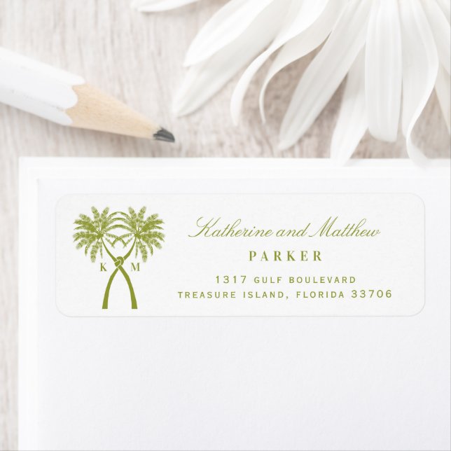 Knotted Palm Trees Tropical Beach Wedding Address Label (Insitu)