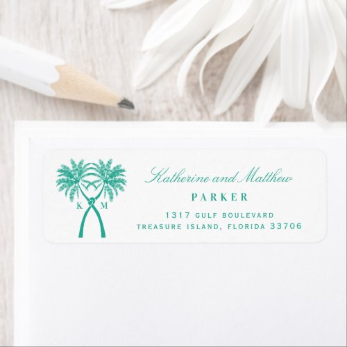 Knotted Palm Trees Tropical Beach Wedding Address Label