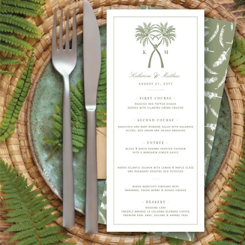 Knotted Palm Trees Tropical Classic Wedding Menu Invitation