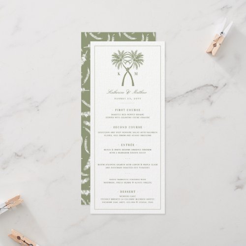 Knotted Palm Trees Tropical Classic Wedding Menu Invitation