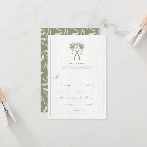 Knotted Palm Trees Tropical Classic Wedding RSVP Invitation