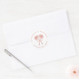 Knotted Palm Trees Tropical Destination Wedding Classic Round Sticker