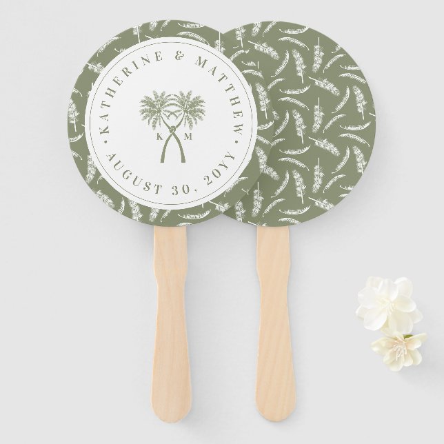 Knotted Palm Trees Tropical Destination Wedding Hand Fan (Front and Back)