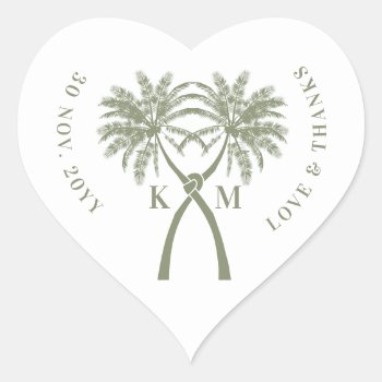 Knotted Palm Trees Tropical Destination Wedding Heart Sticker by fatfatin_blue_knot at Zazzle