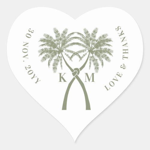 Knotted Palm Trees Tropical Destination Wedding Heart Sticker