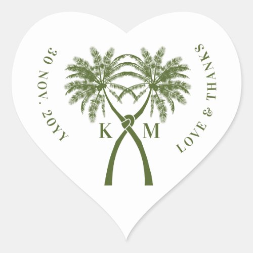Knotted Palm Trees Tropical Destination Wedding Heart Sticker